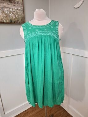 Red Camel Green Sleeveless Embroidered Sundress XS